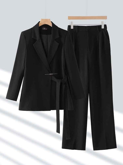 Casual Long-sleeved Small Suit Collar Jacket Women's Wide-leg Pants Two-piece Suit