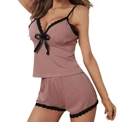 European And American Sexy Home Pajamas Summer Sling Deep V Lace Ladies