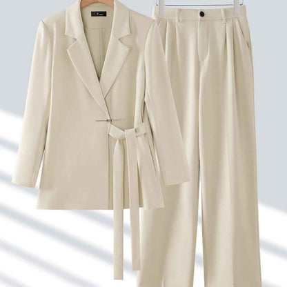 Casual Long-sleeved Small Suit Collar Jacket Women's Wide-leg Pants Two-piece Suit