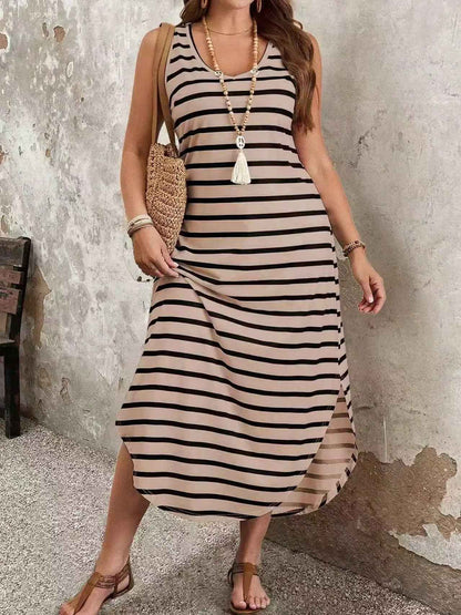 Women's Striped Sleeveless Casual Sexy Beach Dress