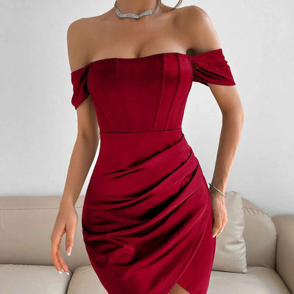 Off-shoulder Collar Spring Women's Mid-length Dress - Velerat