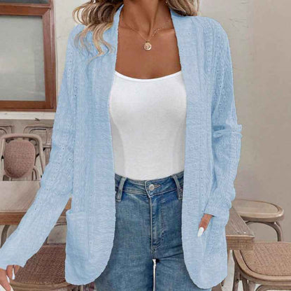 Jacquard Hollowed Leisure Stitching Long-sleeved Cardigan - Velerat