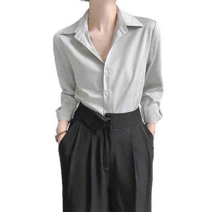 Women's High-grade Green Satin Shirt