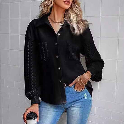 Loose Jacket Long Sleeve Knitted Patchwork Button Coat