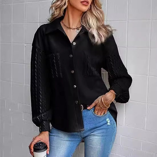 Loose Jacket Long Sleeve Knitted Patchwork Button Coat - Velerat