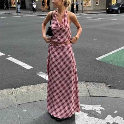 Women's Color-contrast Check Patchwork Skirt Suit