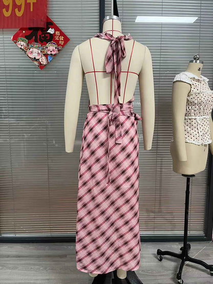 Women's Color-contrast Check Patchwork Skirt Suit