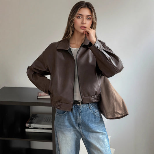 Leather Retro Jacket Long-sleeved Leather Coat - Velerat