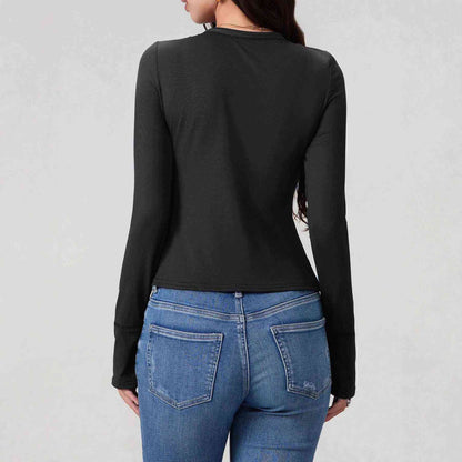 Black V-neck Long Sleeve Top For Women