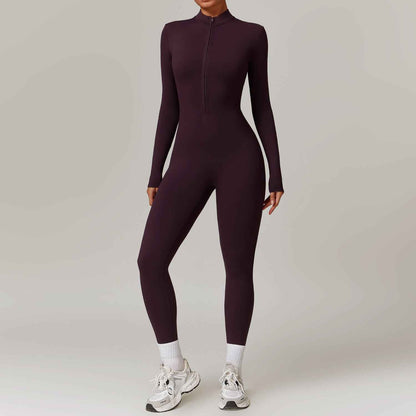 Warm Zipper Long-sleeved Jumpsuit Yoga Fitness Sports Pants