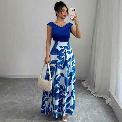 Women's Versatile And Elegant Printed V-neck Dress - Velerat