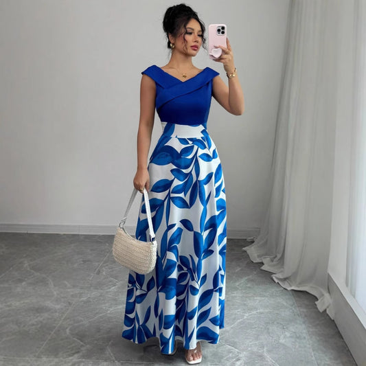 Women's Versatile And Elegant Printed V-neck Dress - Velerat