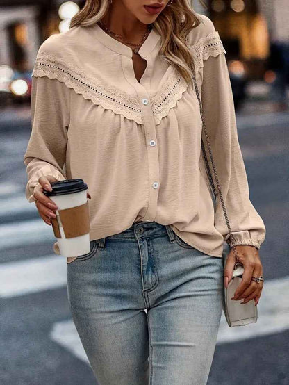 Commuter Lace Patchwork Ruffled Shirt Shirt Long Sleeve