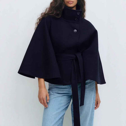 Winter High Neck Batwing Sleeve Coat With Belt Fashion