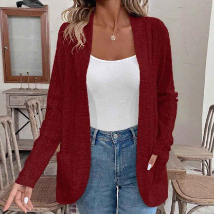 Jacquard Hollowed Leisure Stitching Long-sleeved Cardigan - Velerat