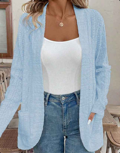 Jacquard Hollowed Leisure Stitching Long-sleeved Cardigan - Velerat