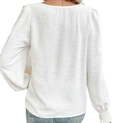 Women's Ruffled Pleated Long Sleeve Round Collar Top Shirt