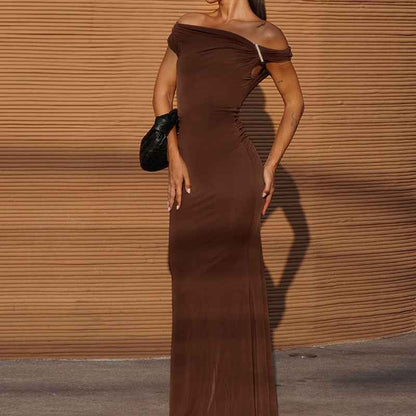 Off-shoulder Pleated Slim Fit Sexy Backless Dress Women