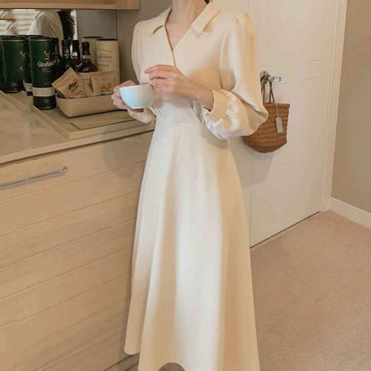 Temperament Pure Color V-neck Lace-up Mid-length