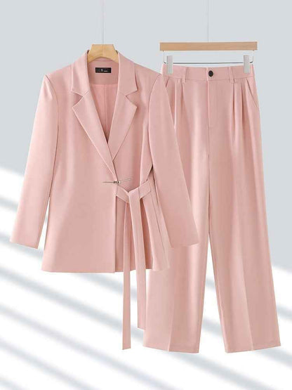 Casual Long-sleeved Small Suit Collar Jacket Women's Wide-leg Pants Two-piece Suit
