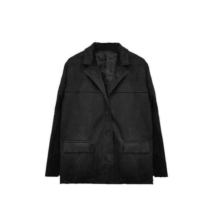 Elegance Retro Brown Loose Pockets Long Sleeve Suit Coat