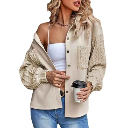 Loose Jacket Long Sleeve Knitted Patchwork Button Coat