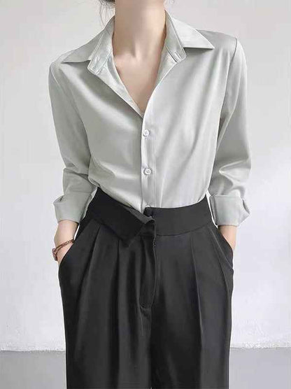 Women's High-grade Green Satin Shirt