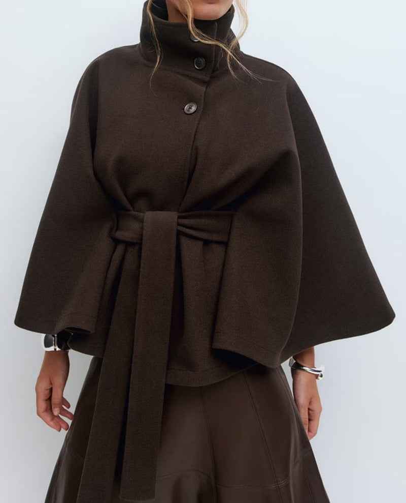 Winter High Neck Batwing Sleeve Coat With Belt Fashion