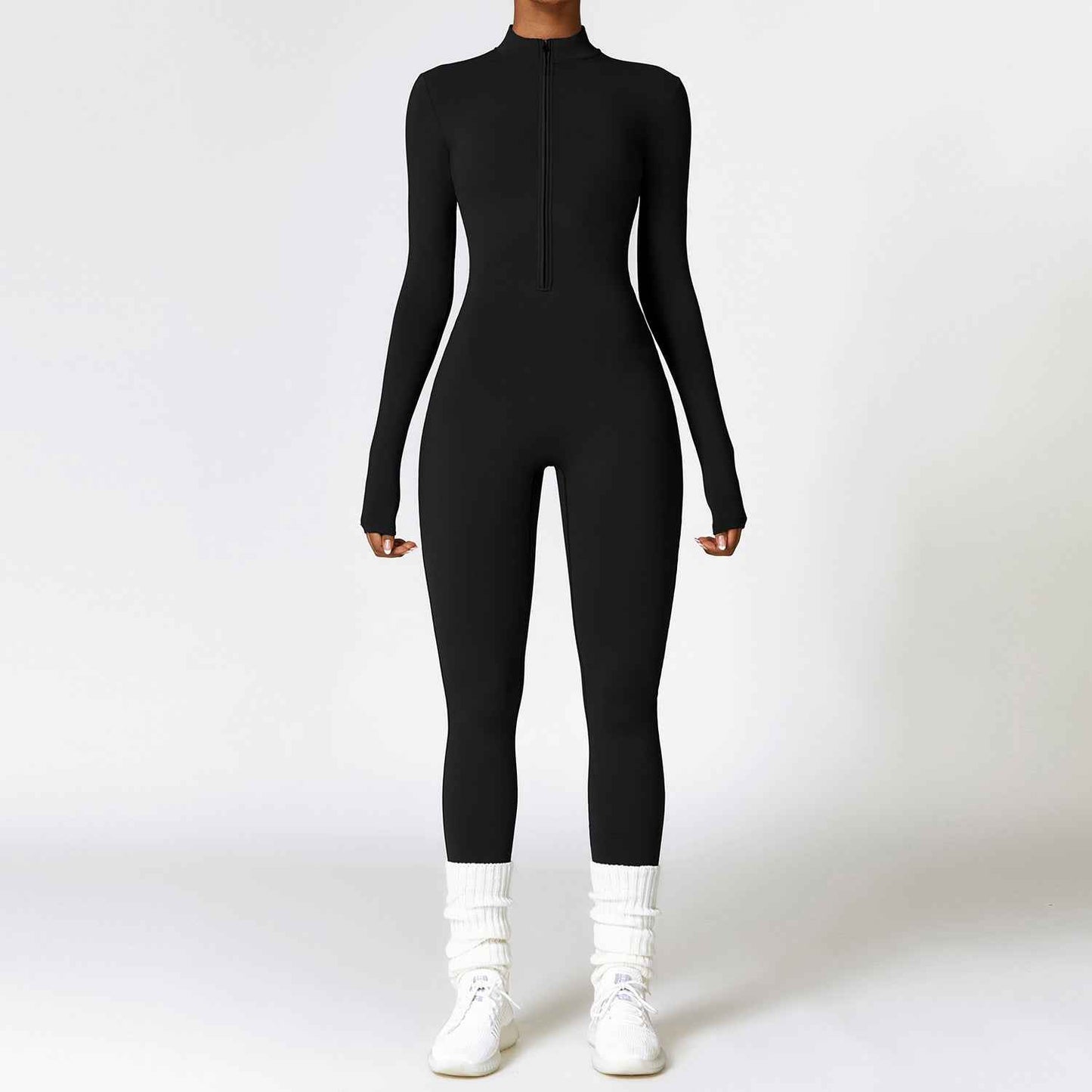Warm Zipper Long-sleeved Jumpsuit Yoga Fitness Sports Pants