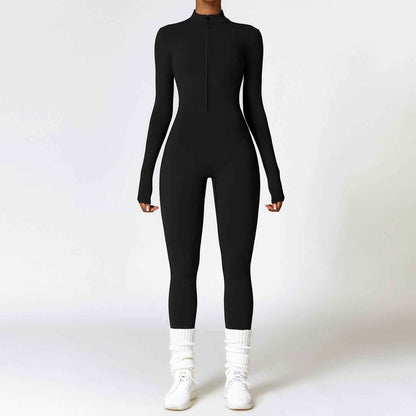 Warm Zipper Long-sleeved Jumpsuit Yoga Fitness Sports Pants