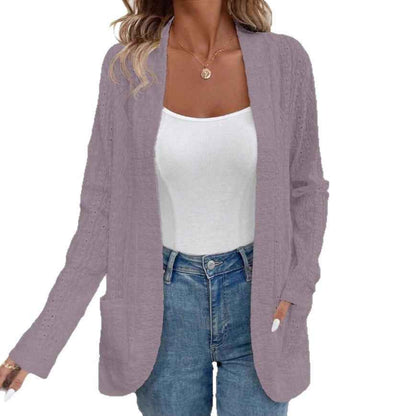 Jacquard Hollowed Leisure Stitching Long-sleeved Cardigan - Velerat