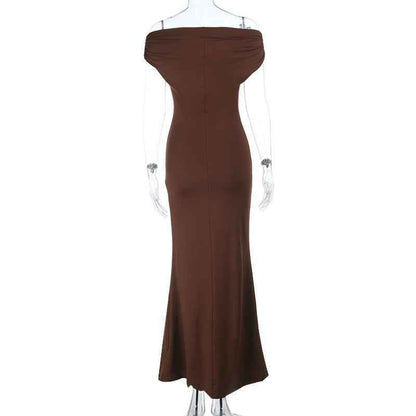 Off-shoulder Pleated Slim Fit Sexy Backless Dress Women