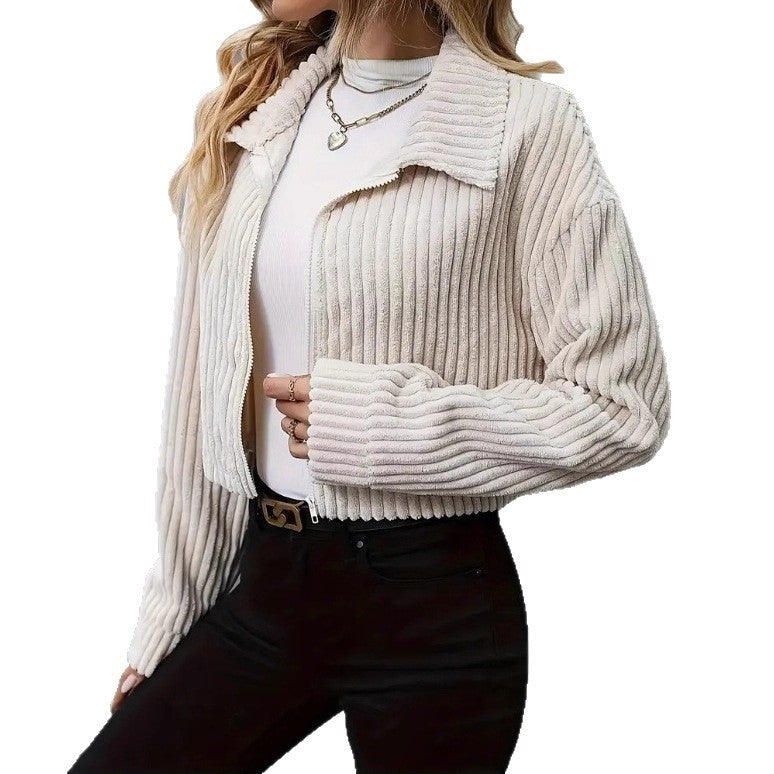 Fashion Casual Plush Polo Collar Solid Color Slim-fit Short Jacket