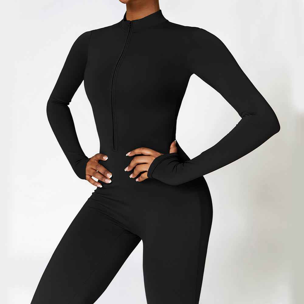 Warm Zipper Long-sleeved Jumpsuit Yoga Fitness Sports Pants