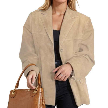 Elegance Retro Brown Loose Pockets Long Sleeve Suit Coat