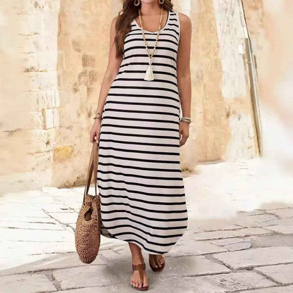 Women's Striped Sleeveless Casual Sexy Beach Dress