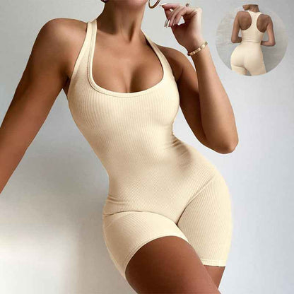 Sleeveless Backless Jumpsuit Colid Color Shapewear
