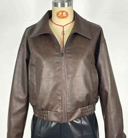 Leather Retro Jacket Long-sleeved Leather Coat