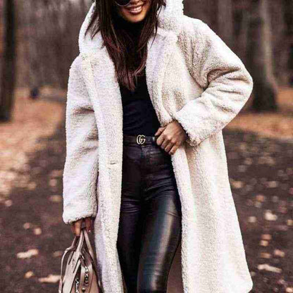 Autumn Winter Fashion Elegant Long Coat Woman Plush Warm