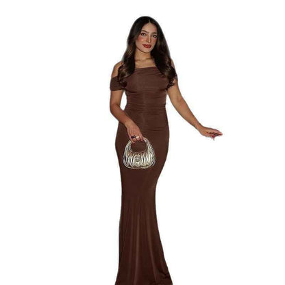 Off-shoulder Pleated Slim Fit Sexy Backless Dress Women