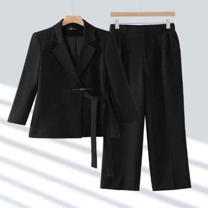 Casual Long-sleeved Small Suit Collar Jacket Women's Wide-leg Pants Two-piece Suit