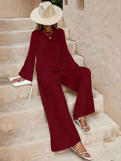 Long Sleeve Loose Wide Leg Pants Suit
