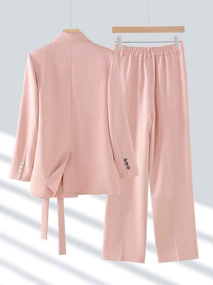 Casual Long-sleeved Small Suit Collar Jacket Women's Wide-leg Pants Two-piece Suit