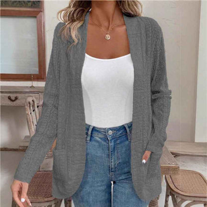 Jacquard Hollowed Leisure Stitching Long-sleeved Cardigan - Velerat