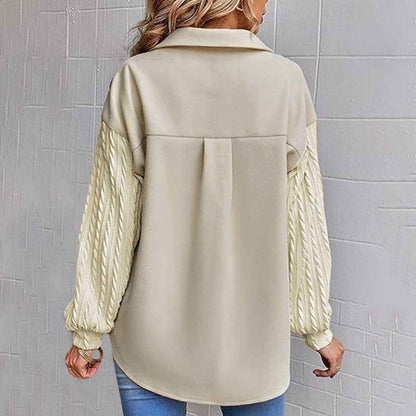 Loose Jacket Long Sleeve Knitted Patchwork Button Coat