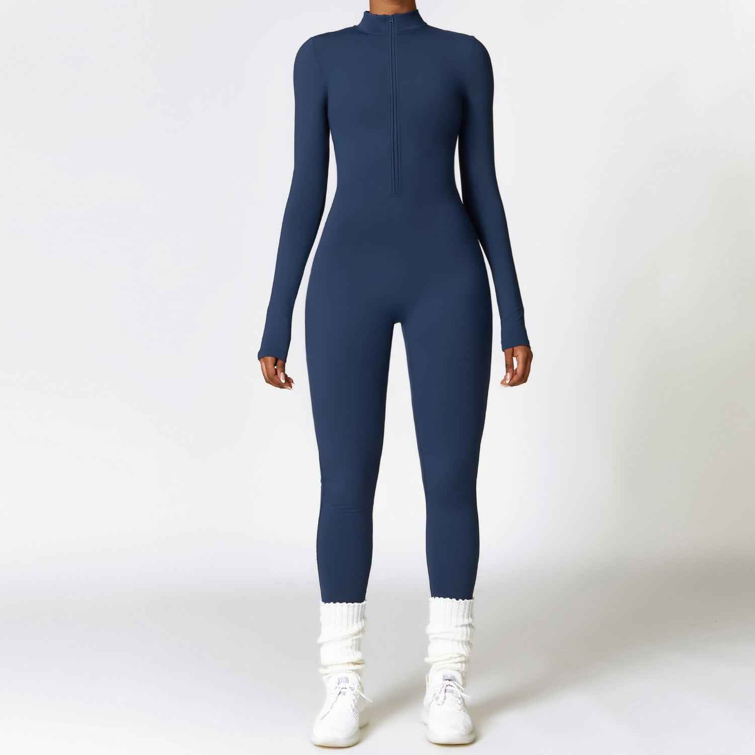 Warm Zipper Long-sleeved Jumpsuit Yoga Fitness Sports Pants
