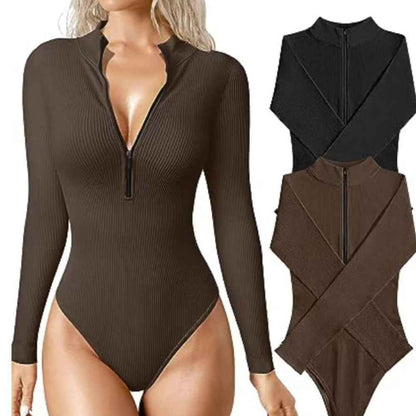 Fashion Long Sleeve Zipper Jumpsuit Shapewear
