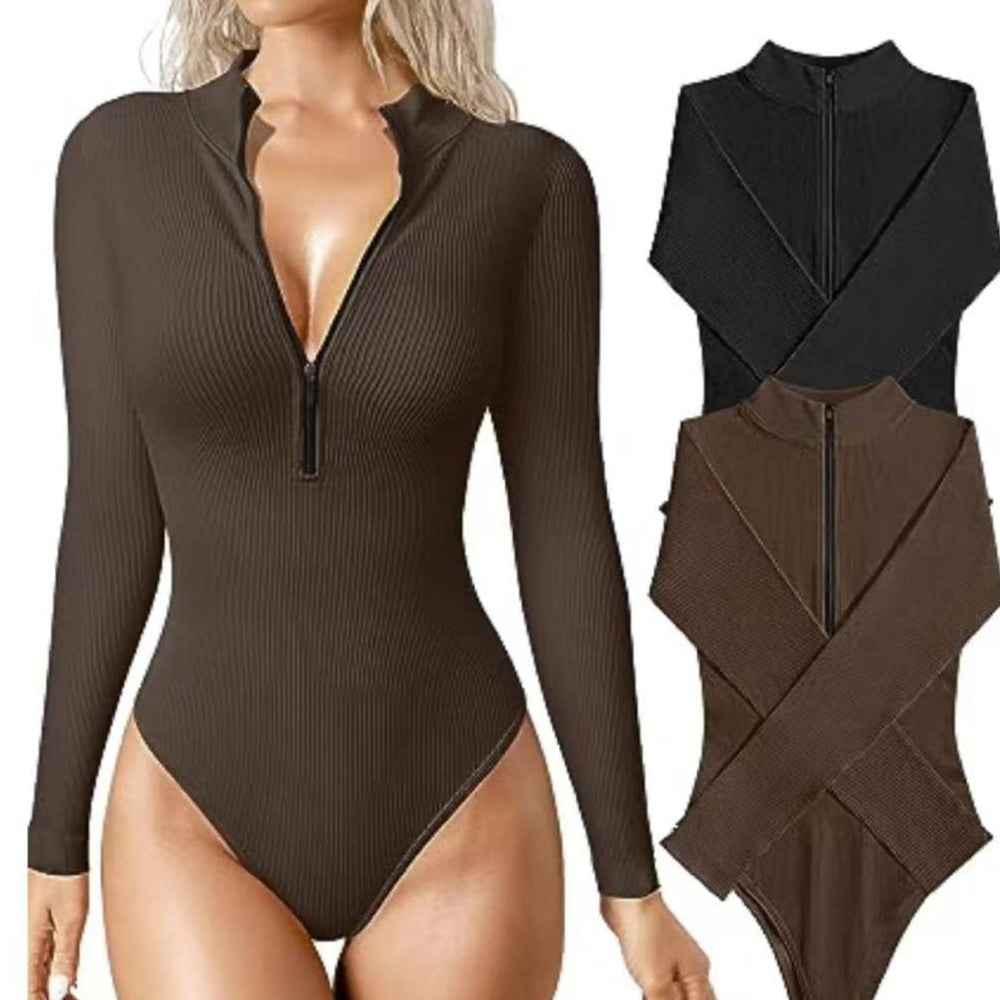 Fashion Long Sleeve Zipper Jumpsuit Shapewear