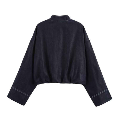 Denim Pilot Jacket Wide Pleated Denim Skirted Leggings