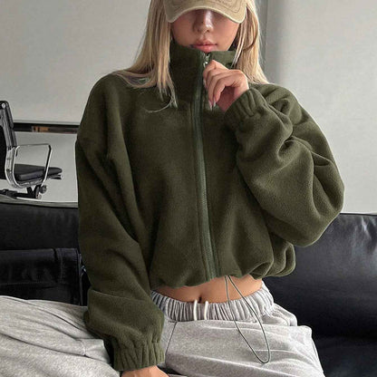 Short Autumn And Winter Stand-up Collar Thick Lamb Wool Drawstring Coat Women - Velerat